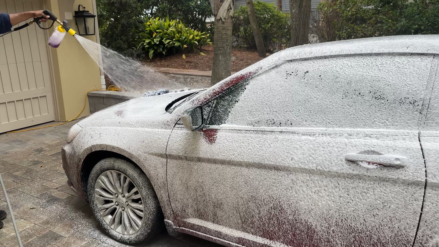 MoMo Motorsports Luxury Line "Shampoo" High quality car wash soap in action with the MoMo Motorsports "Avalanche Snow Foam Cannon"